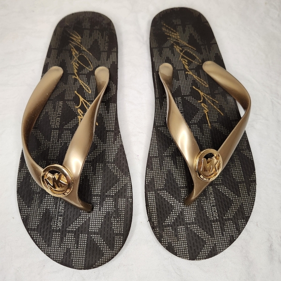 Michael Kors Black and Gold Flip Flops - Picture 2 of 6